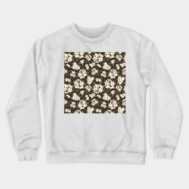 Cream and yellow flowers over brown background Crewneck Sweatshirt by marufemia